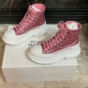 Alexander McQueen Pink glitter Boots . Excellent used condition . Box dust bag